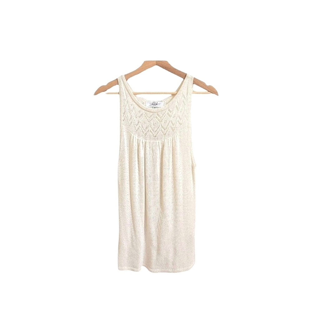 Tibi Cream Crochet Sleeveless Knit Scoop Neck Tunic Length Tank Top Size M